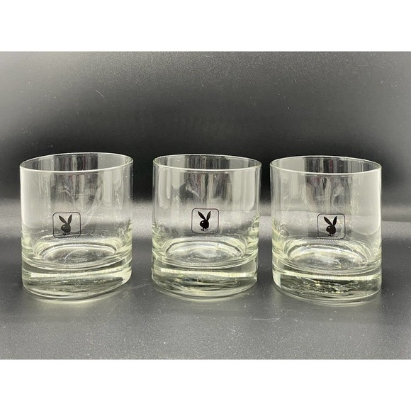Vintage Playboy Bunny Hugh Hefner Rock Glass set of 3 - Picture 1 of 5